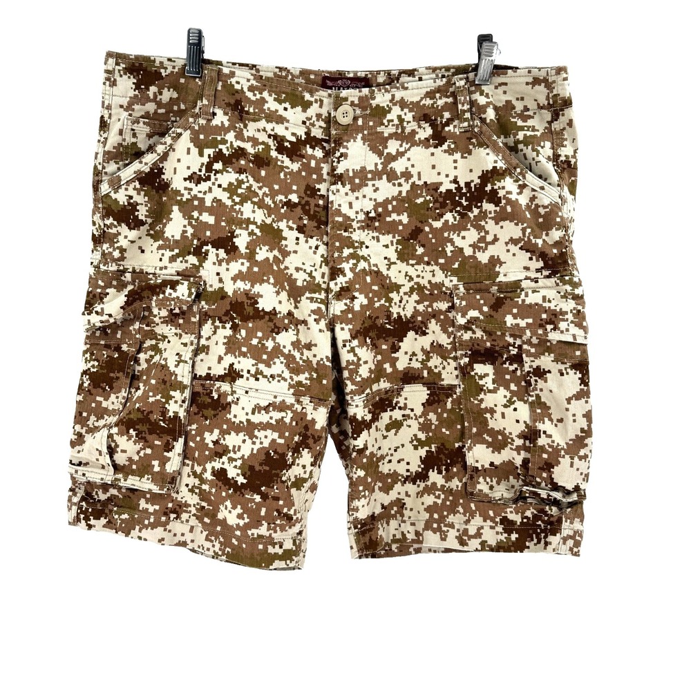Match Union Workwear Supplies Digital Camo Cargo Canvas‎ Shorts Men's 42 Brown